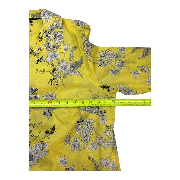Talbots Womens 2X Top Yellow Floral Cotton Long Sleeve Lightweight Office Summer - Picture 10 of 12